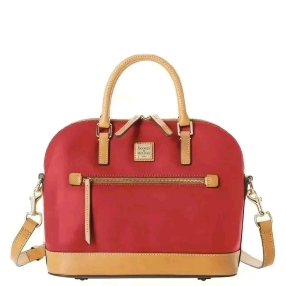 New Dooney & Bourke Wexford Leather Domed Zip Satchel In Red